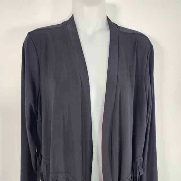 Attitudes by Renee Womens Como Jersey Fringe Jacket Black Large Knit Open Front - Picture 3 of 9